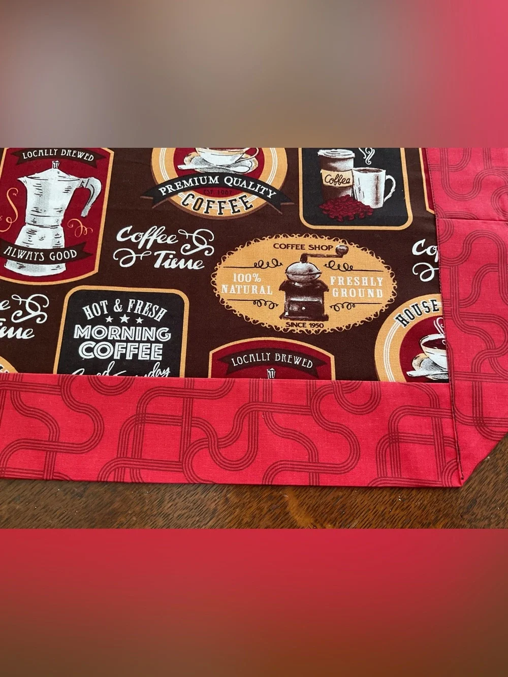 Handmade Reversible Table Runner - Coffee Themed